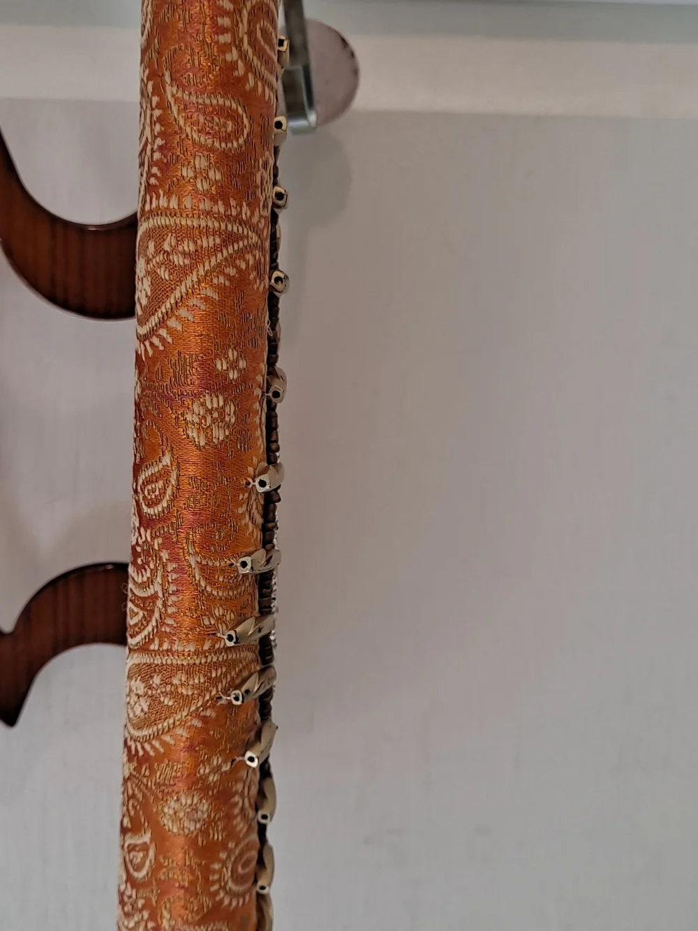Vintage Beaded Silk Like Orange Evening Clutch Art Deco Wooden Handle Boho Bag